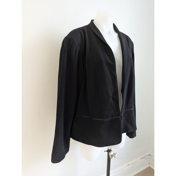 New Eileen Fisher Size 1X Tropical Suiting Eco Poly Leather Trim Jacket Black - Picture 6 of 15